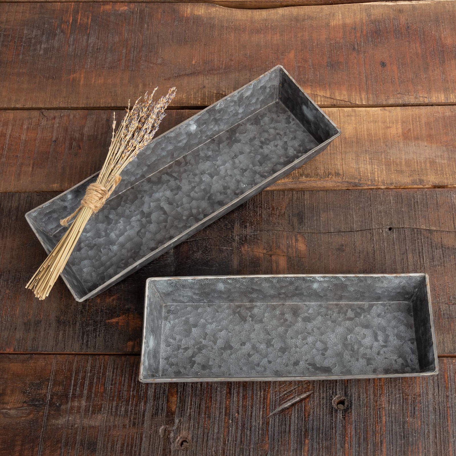 Primitives By Kathy 39710 Galvanized Rectangular Trays Set Of Two Rustic Tin