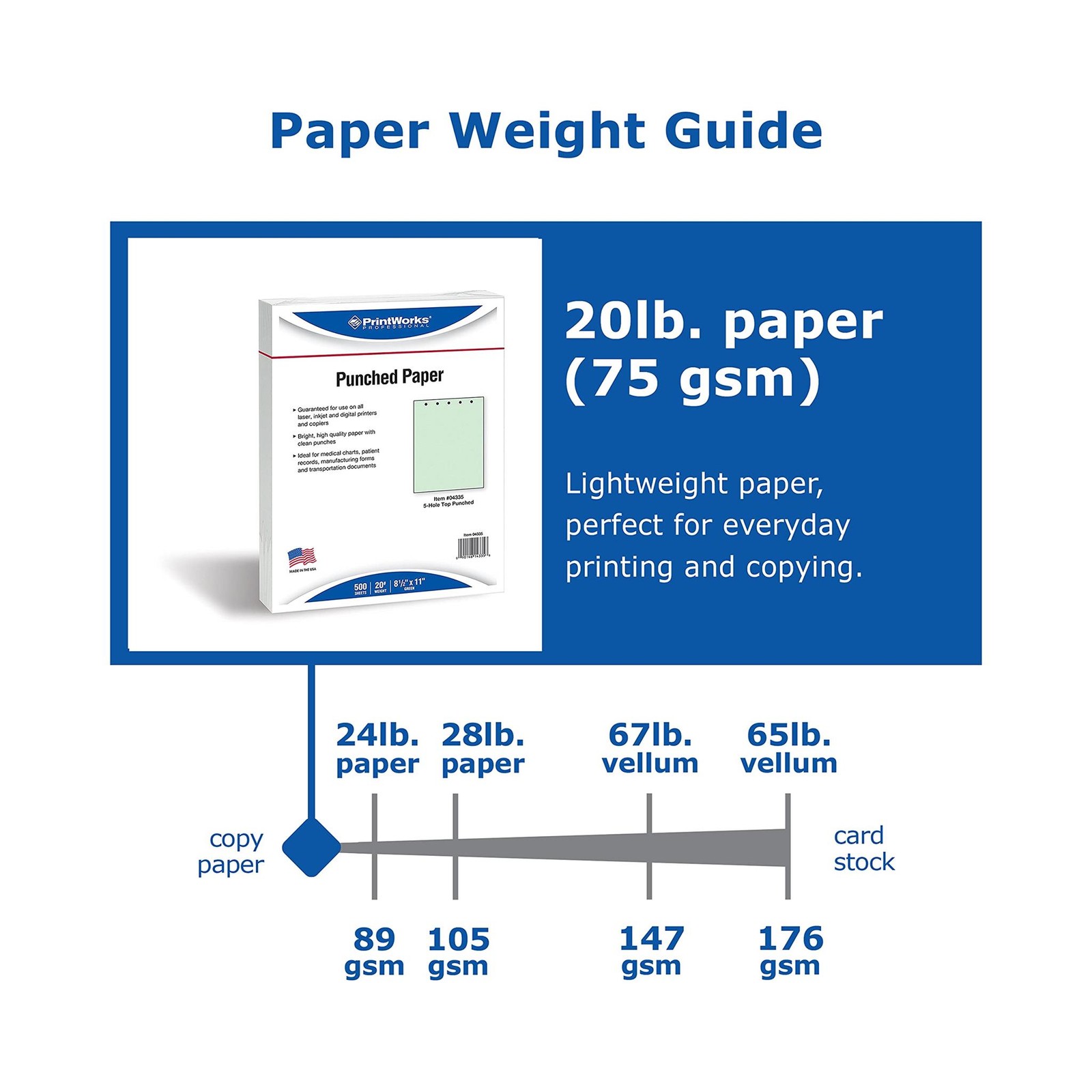 PrintWorks Professional Pre Punched Paper, 5 Hole Punch Top For Top Punch Binder