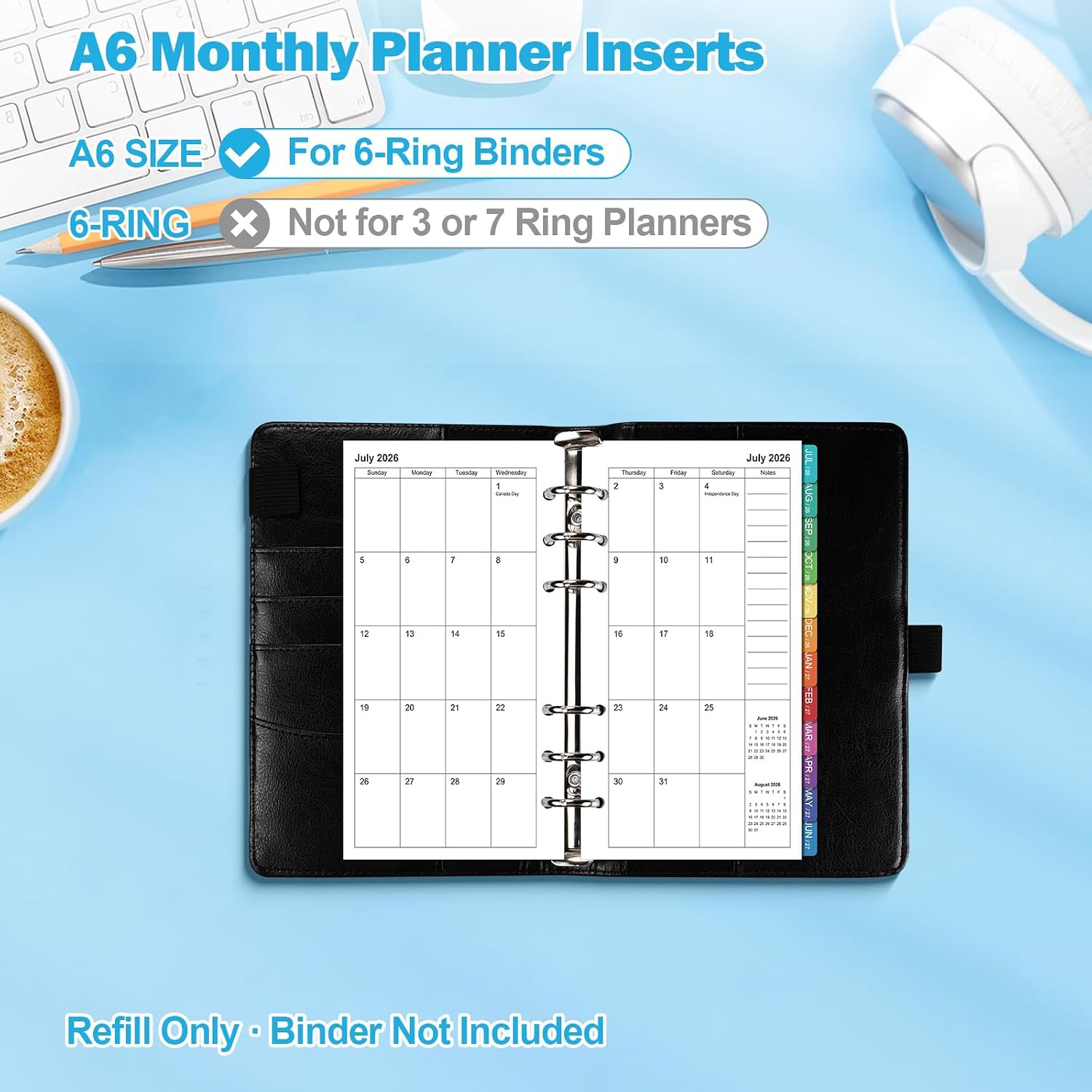 2026-2029 Monthly Planner Refills: 36 Months A6 Planner Inserts for 6-Ring Binde