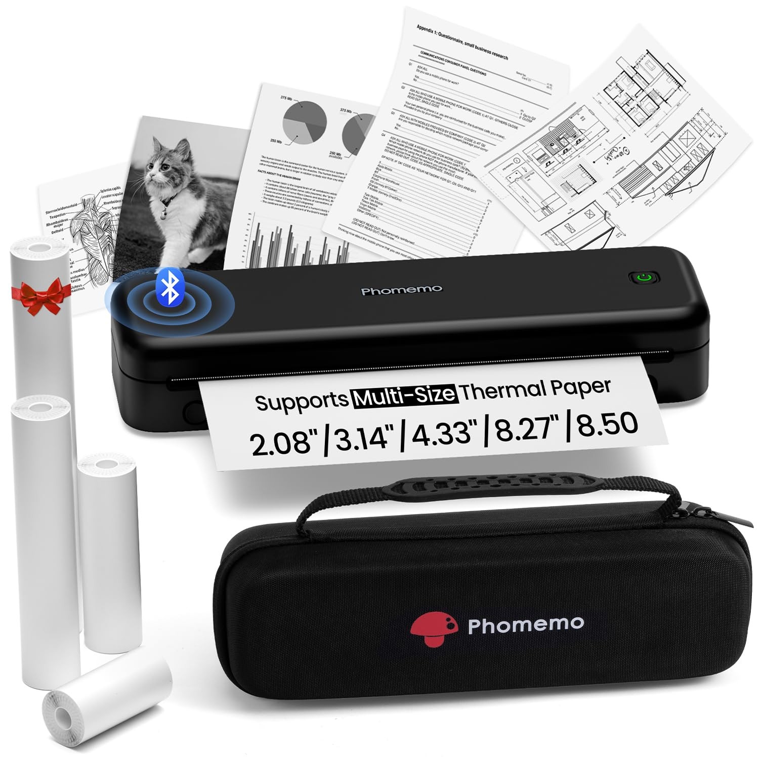 Phomemo Upgraded 300Dpi Portable Printers Wireless For Travel M834 Bluetooth
