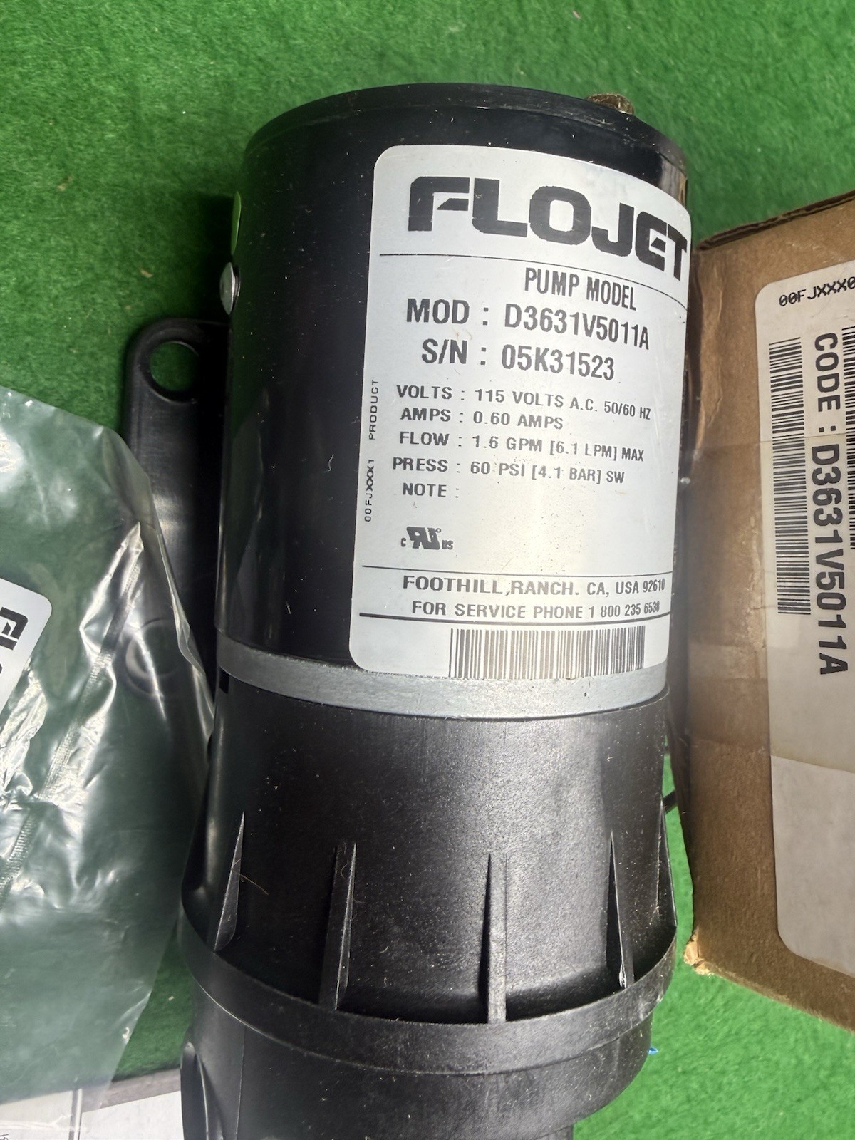 NEW Flojet model D3631V5011A PUMP 115 VOLTS 1.6 GPM unopened box