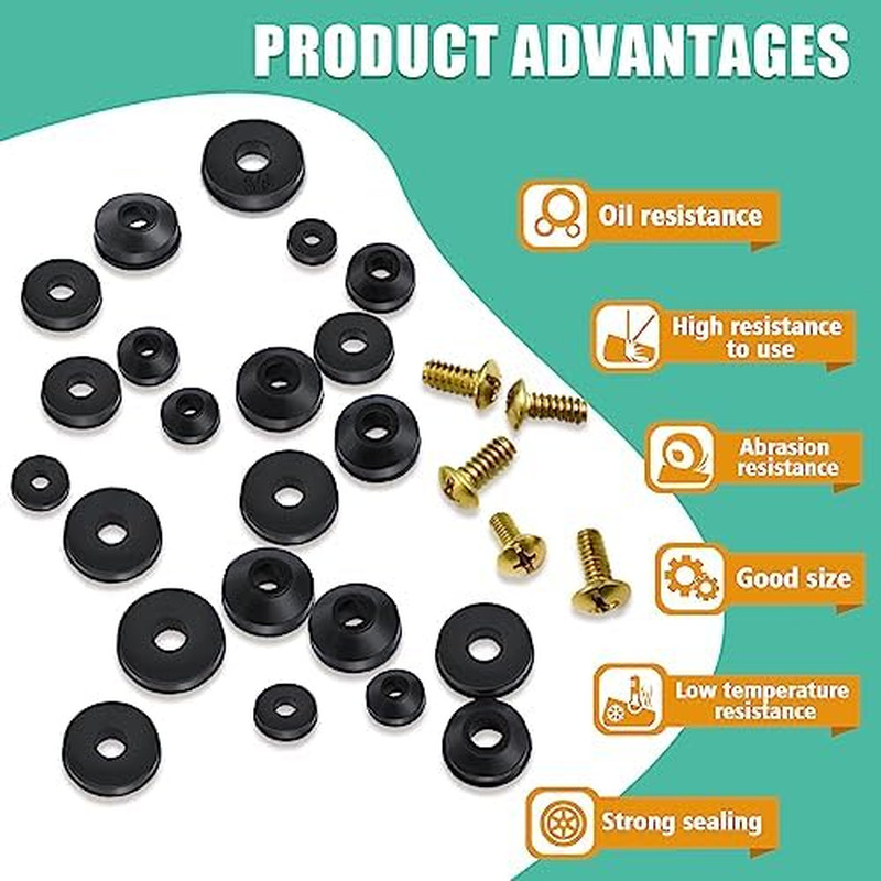 106 PCS Faucet Washer Assortment Kit with Assorted Flat and Beveled Rubber Washe