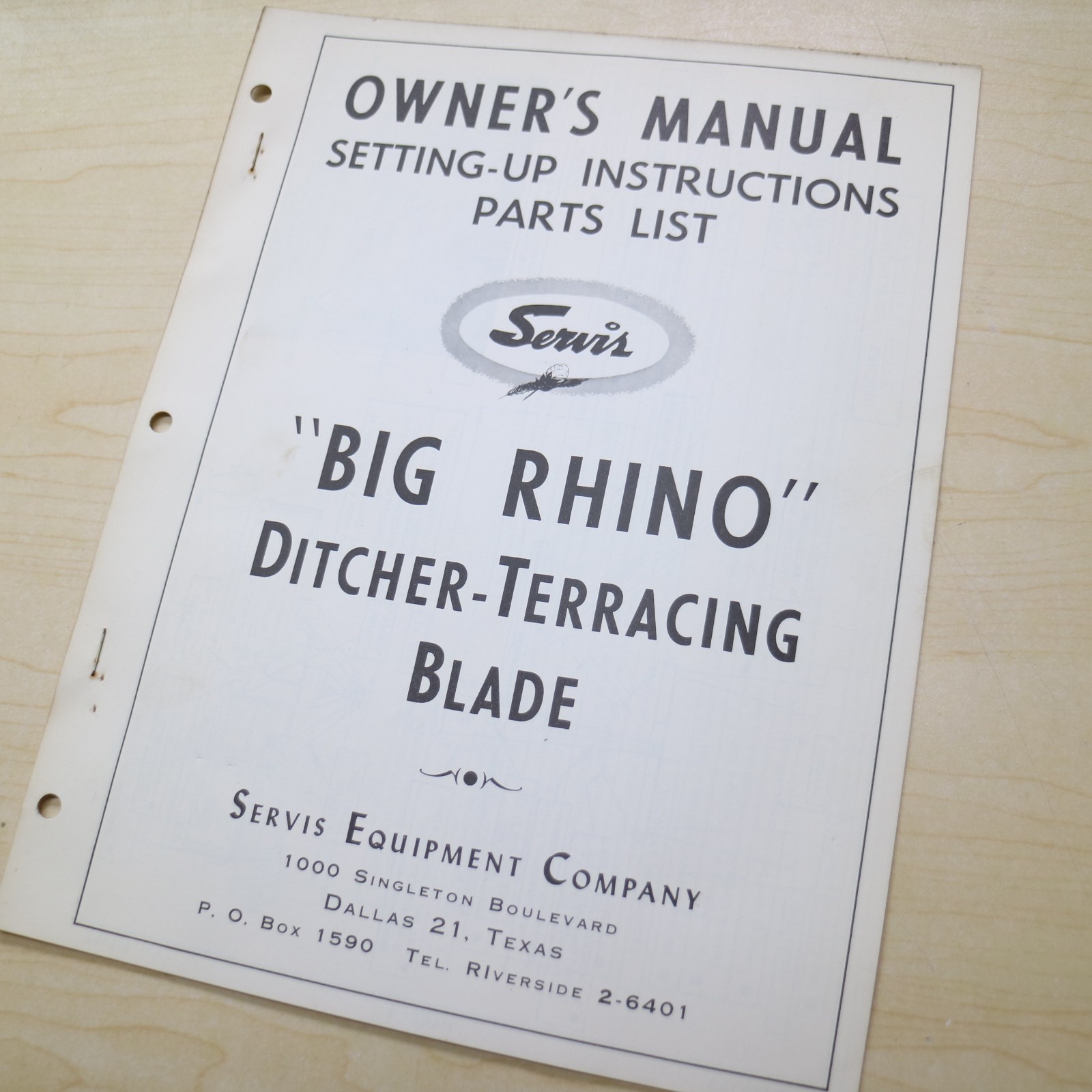 Servis BIG RHINO DITCHER TERRACING BLADE Owner Parts Manual Catalog List book