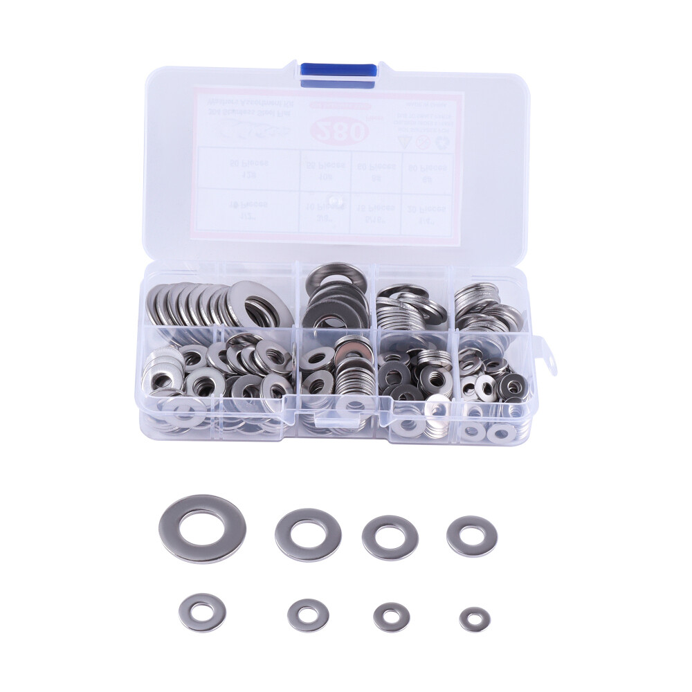 280PCS Flat Washers Assortment 8 Sizes 1/2 3/8 5/16 1/4 12# 10# 8# 6# Kits