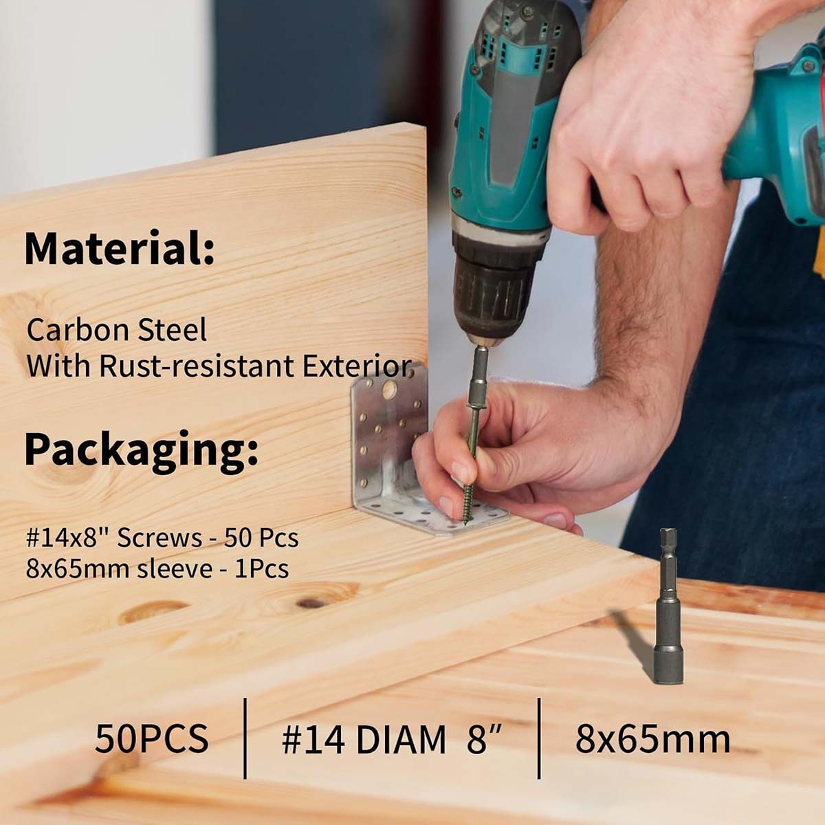50-Pcs Structural Wood Screws 8 Inch #14 X 8 Heavy Duty Timber Screws Rust Resi
