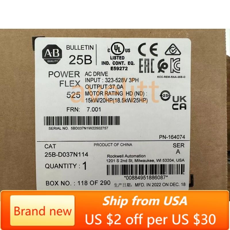 25B-D037N114 Allen Bradley PowerFlex 525 AC Drive NEW Factory Sealed US Free Tax