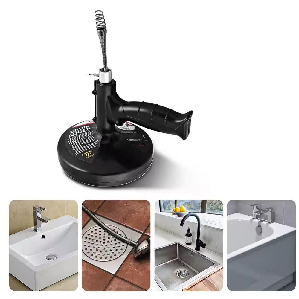 15 Ft. Drum Auger Steel Plumbing Drain Snake with Drain Cleaning Cable