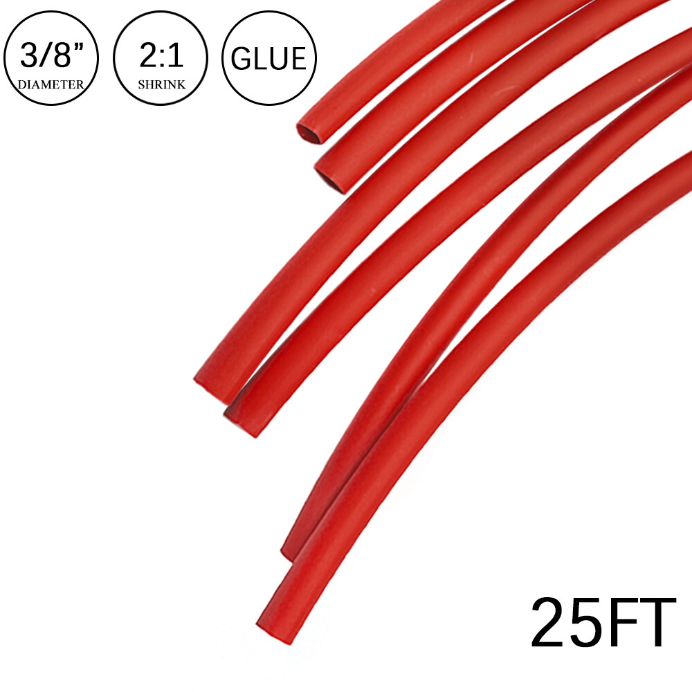2:1 Heat Shrink Tubing 3/8″ 25FT Red Glue Waterproof Dual Wall Wires Wrap