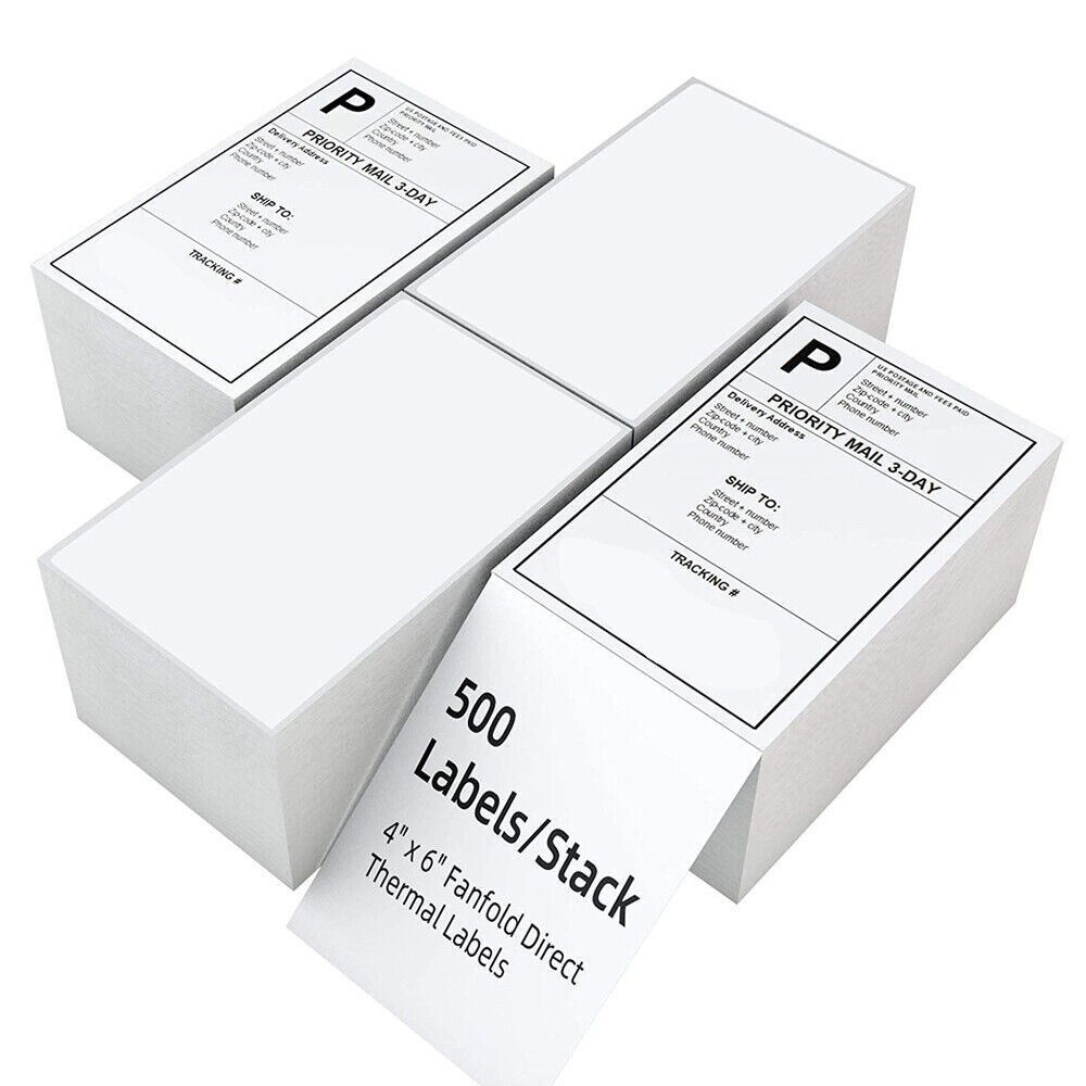 500-8000pc 4×6 UPS Certified Thermal Labels Fanfold for Zebra & Rollo Printers