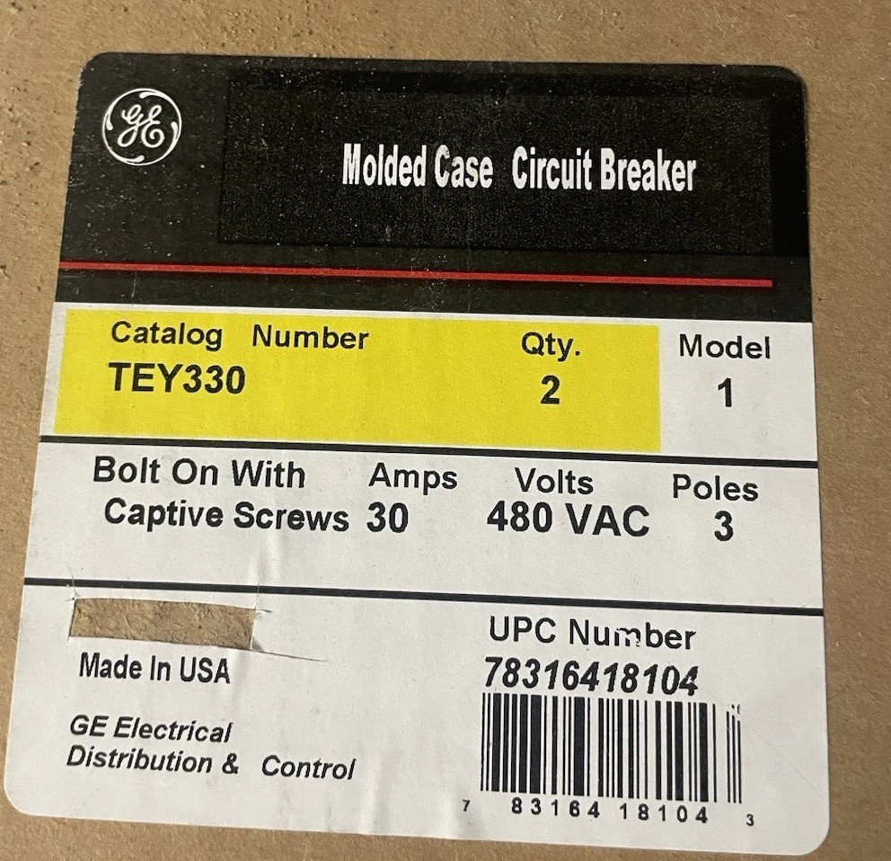 GE TEY330 3 Pole 480V Circuit Breaker (2 in a box )