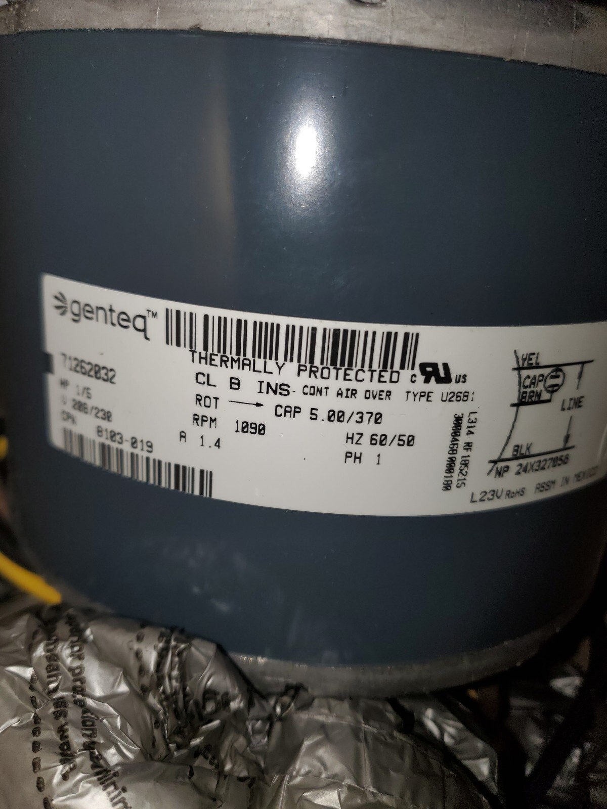 Bard 8103-019BX 1/5HP 208/230V Motor Genteq 71262032 NEW Hvac 1090 Rpm
