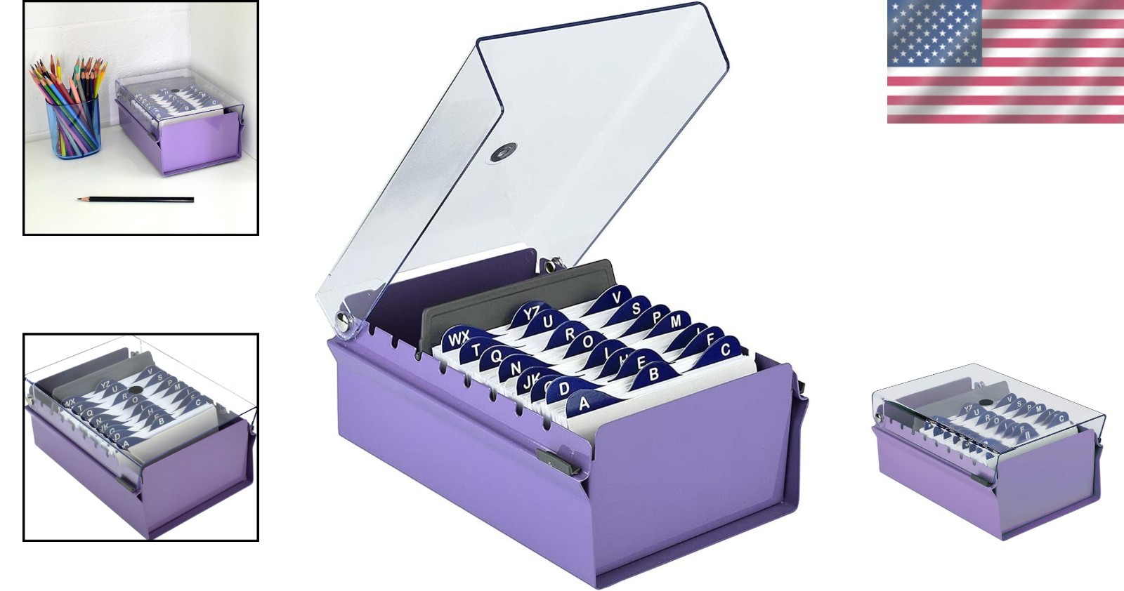 Heavy Duty 3×5 Card File Box Organizer + AZ Index – Purple