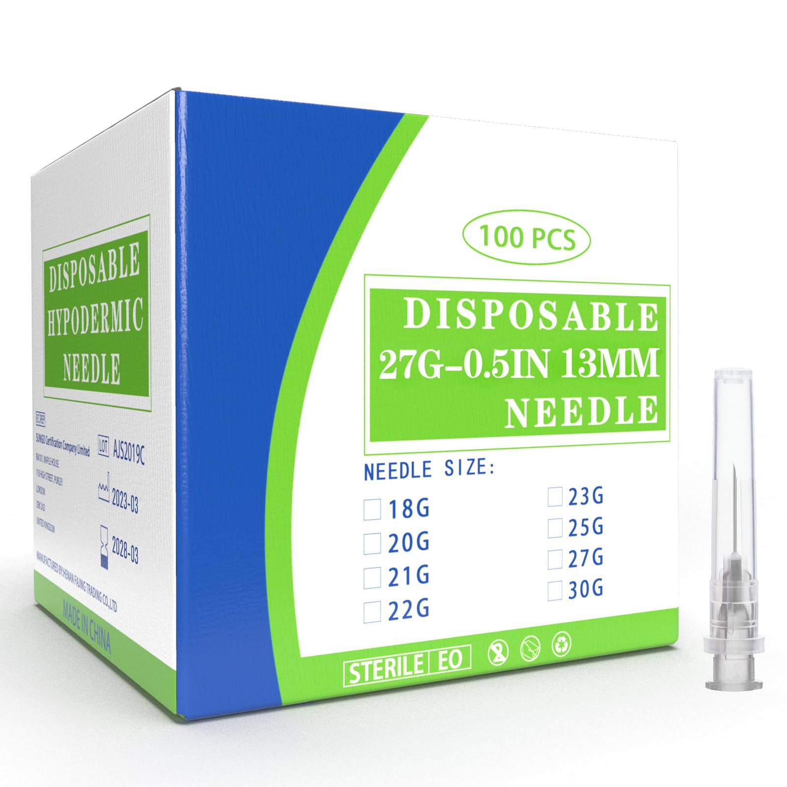 Disposable Needles 27G 1/2 Inch Pack of 100 for Lab Industrial Liquid Dispensing