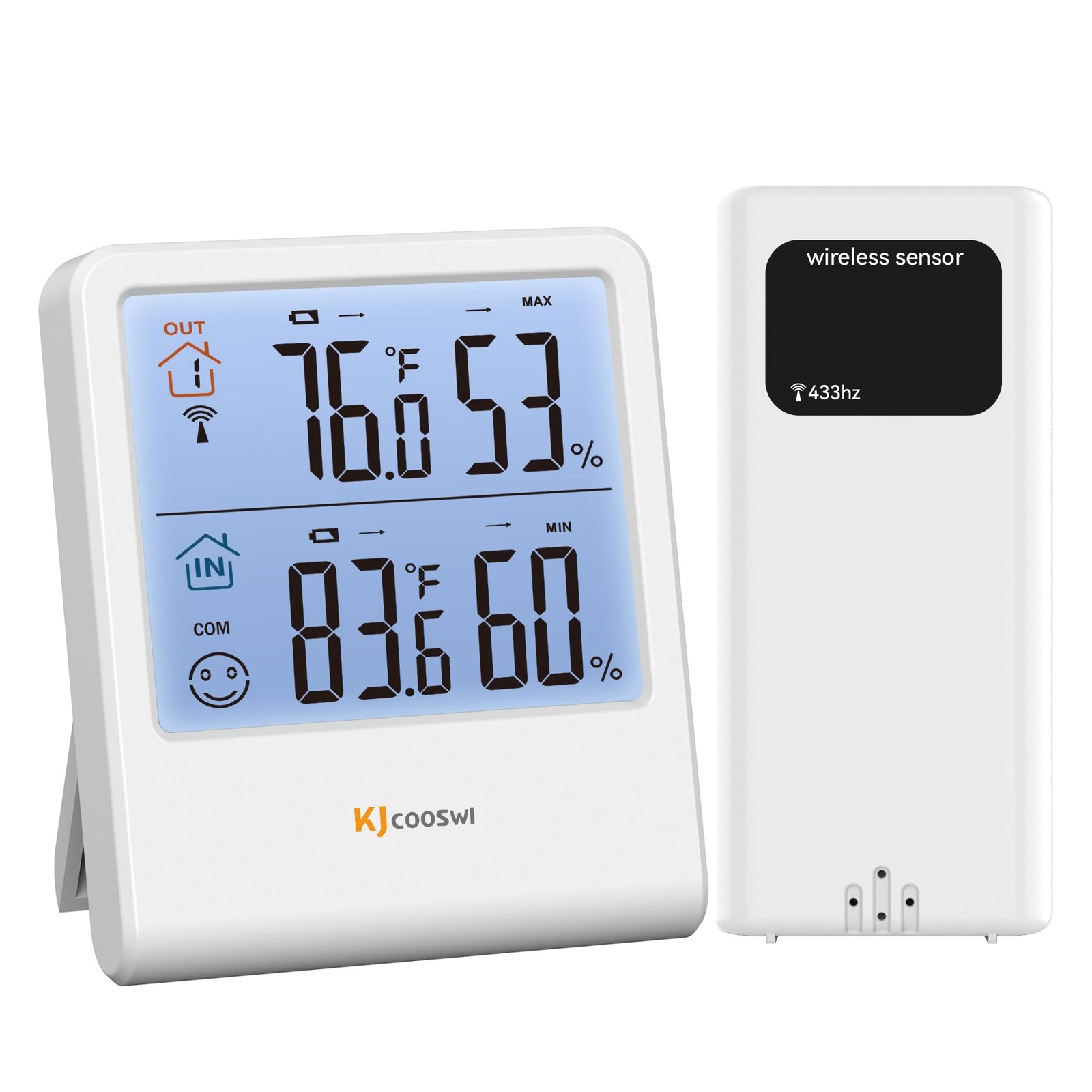Wireless Digital Thermometer Hygrometer, 328ft Range, Backlit LCD Display