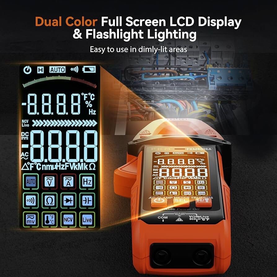 FKM Digital Clamp Meter Multimeter 6000 Counts Amp Voltage Tester