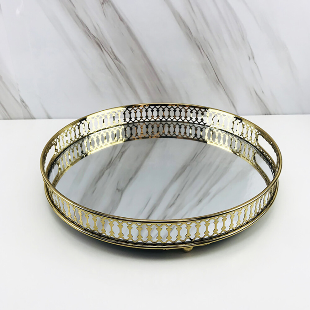 Round Tray Gold Tray Mirrored Decorative Tray For Home Office Living Room