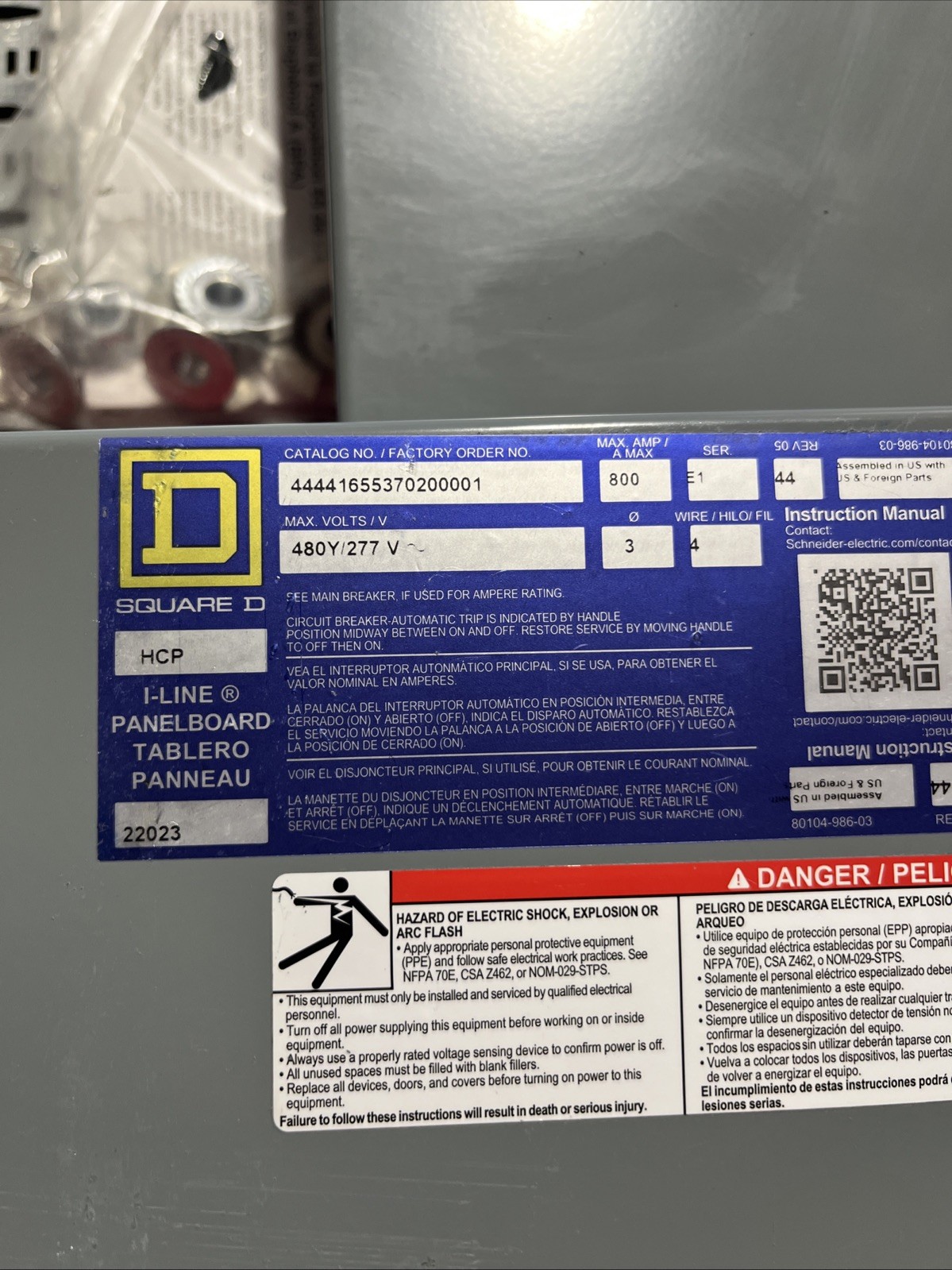 Square D HCP I-Line Panel Interior 800A 480/277V 3P 4W MLO/MB 66 Cir W/ Trim Kit