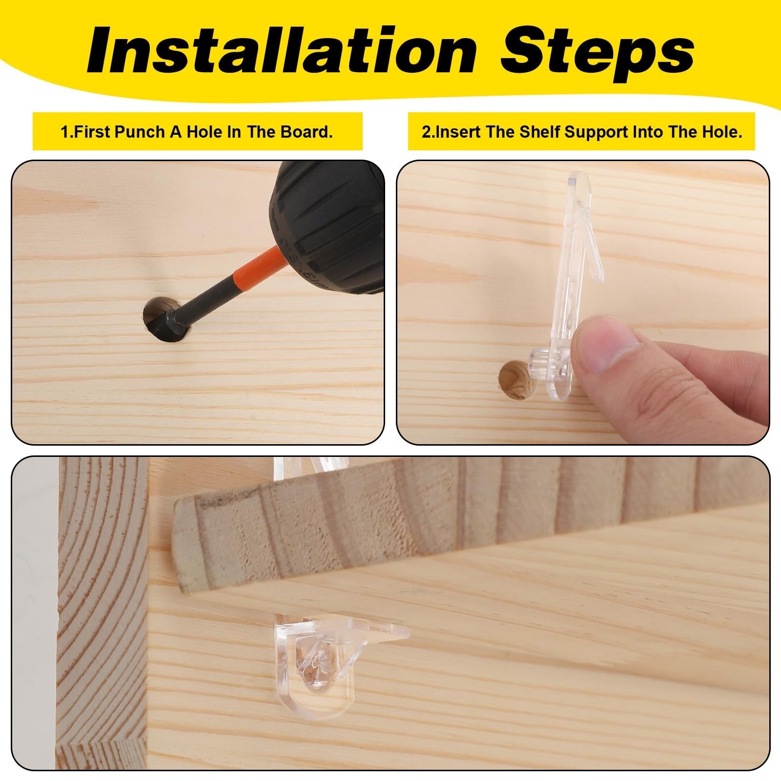30PCS Clear Plastic Locking Shelf Support Pegs, Self-Locking Transparent