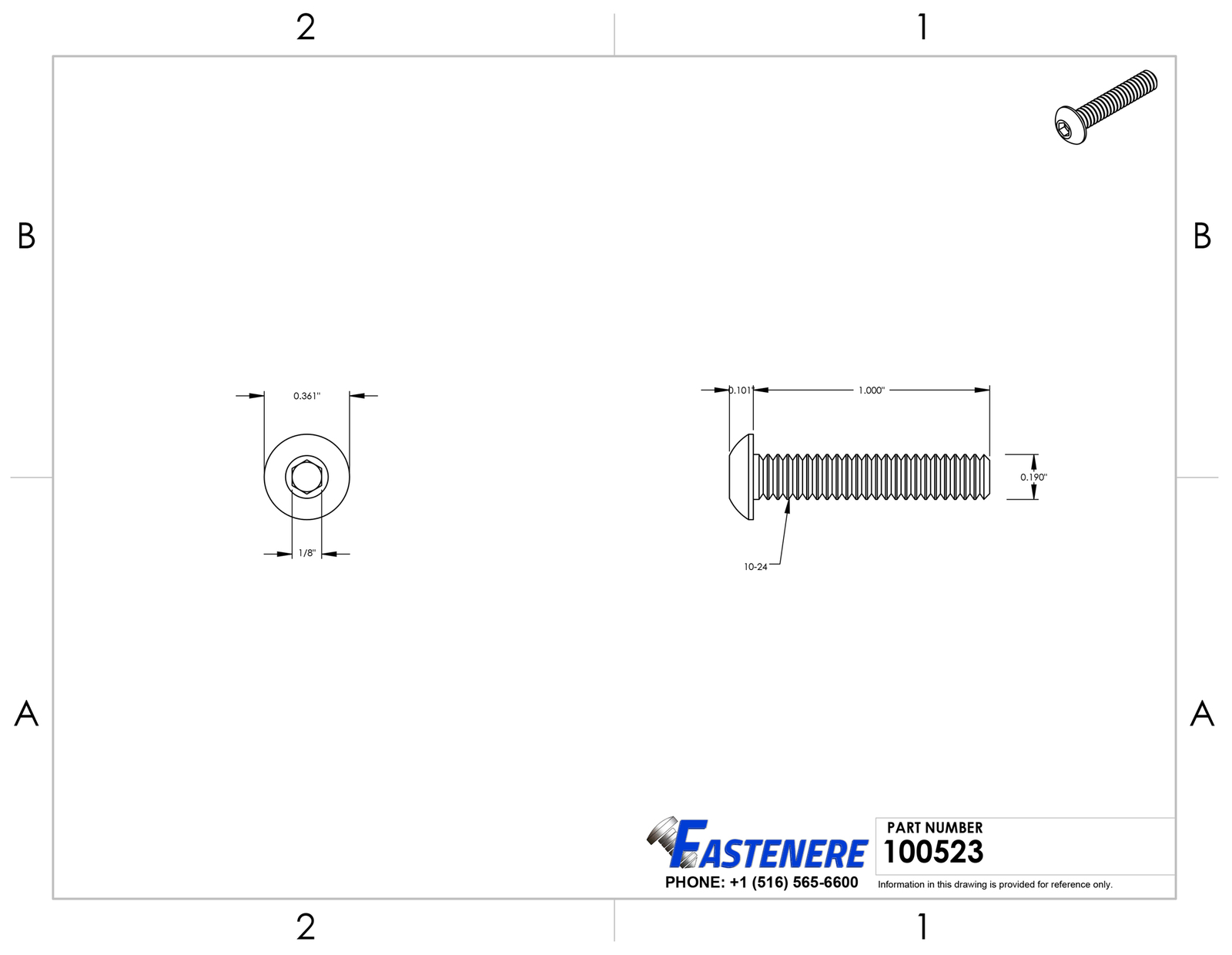 10-24 x 1″ Button Socket Cap Screw Allen Hex Drive Stainless Steel Qty 1000