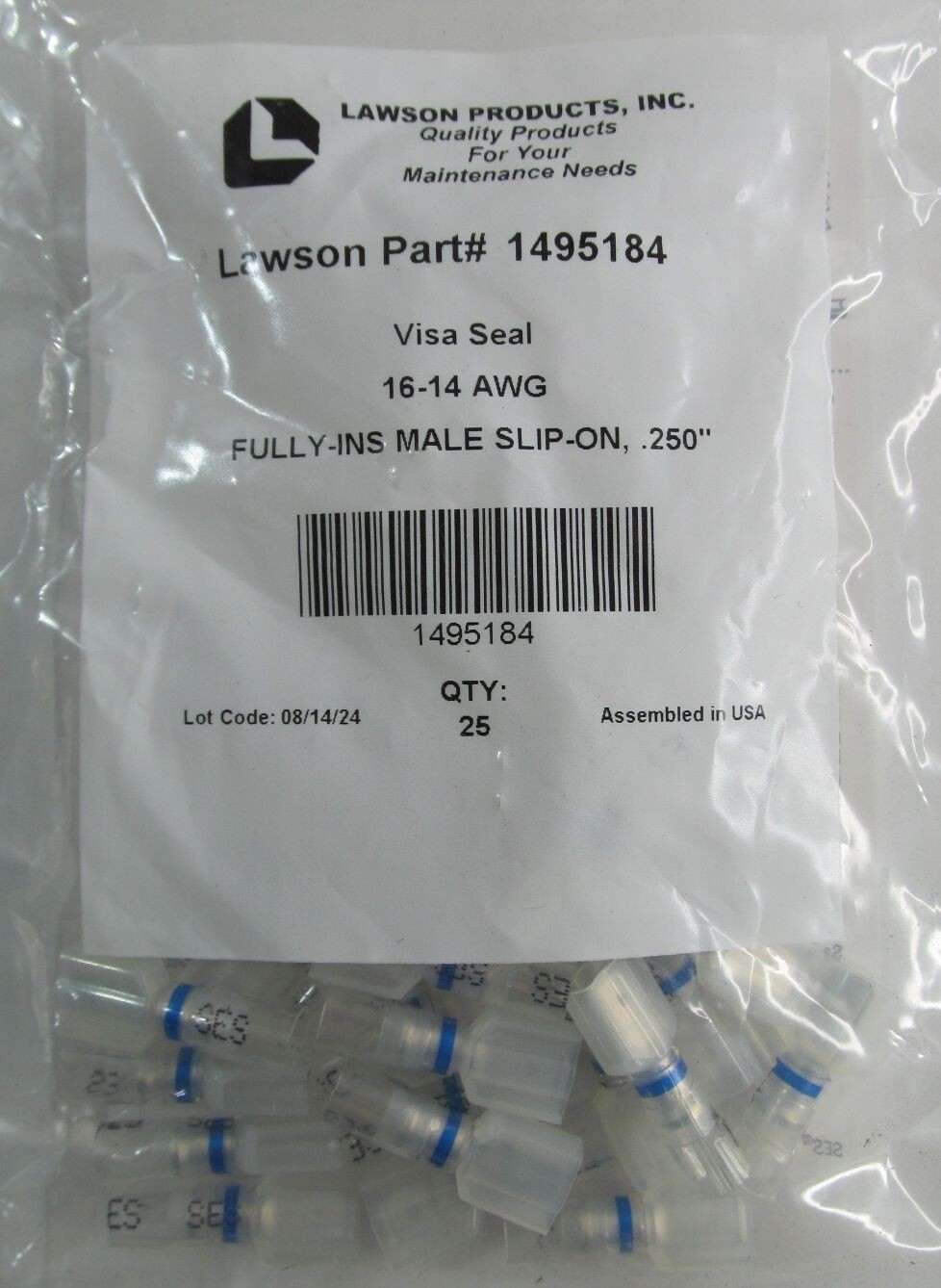 25-PACK LAWSON 1495184 VISA SEAL 16-14 AWG QUICK SLIDE TERMINAL DISCONNECTOR 1/4