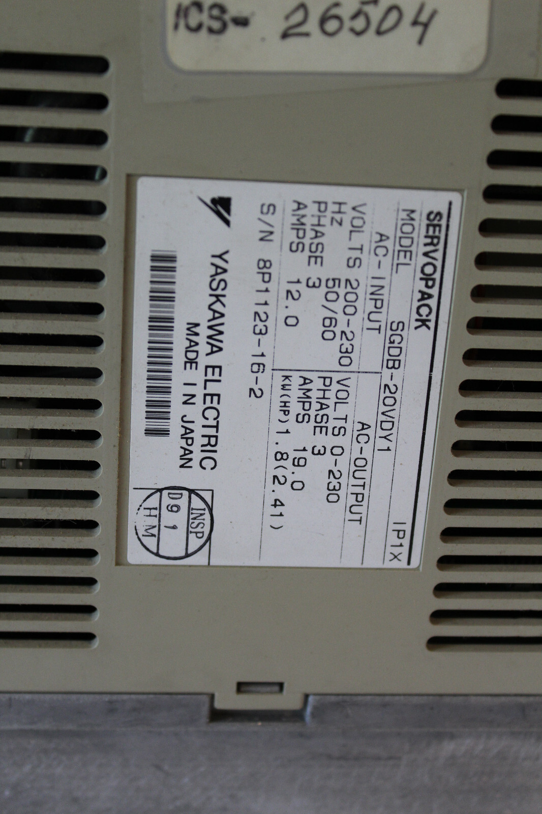 Yaskawa Servopack SGDB-20VDY1 IN3053