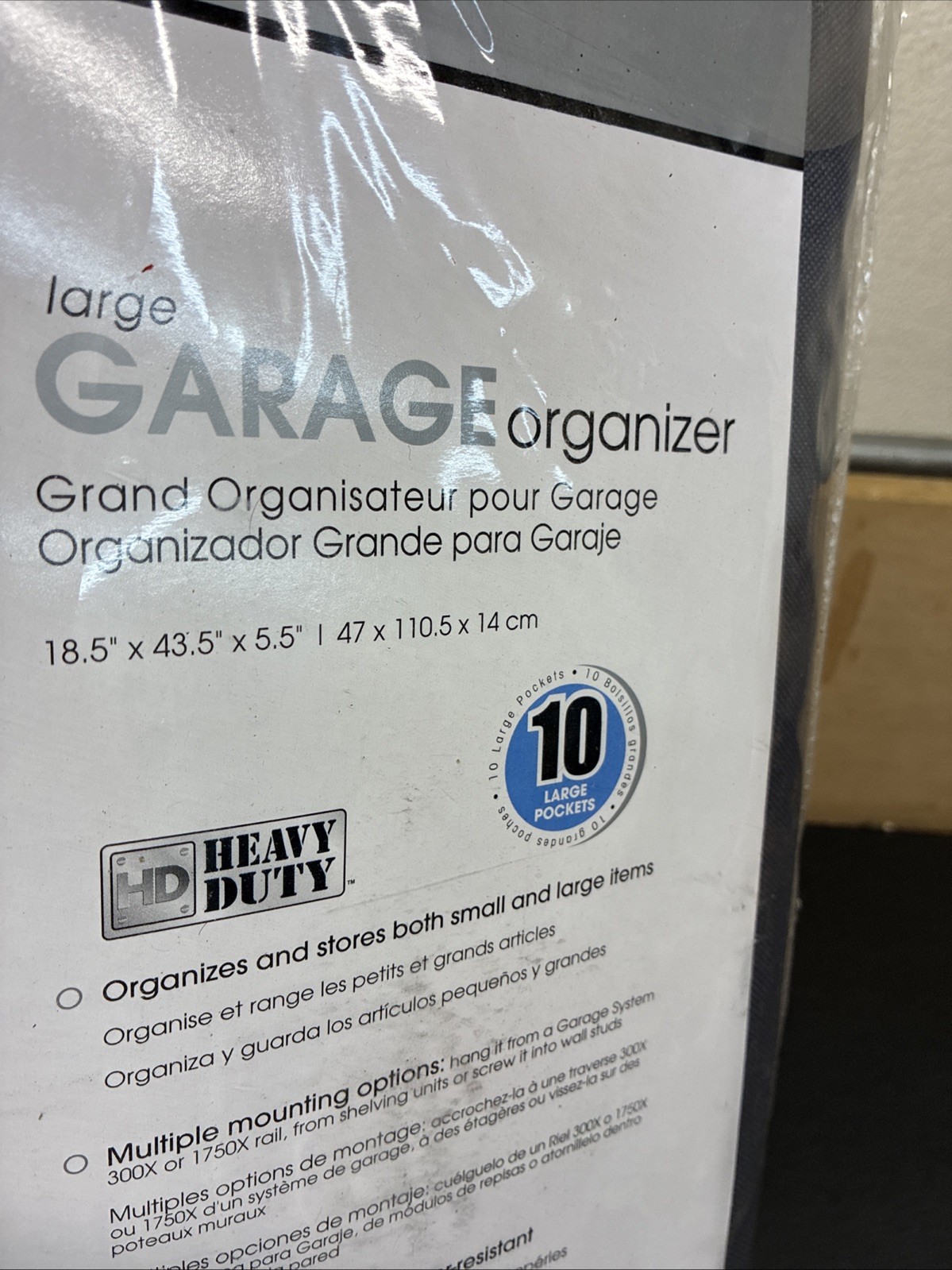 Rubbermaid Large Garage Organizer 18.5” X 43.5” X 5.5” Heavy Duty New 10 Pockets