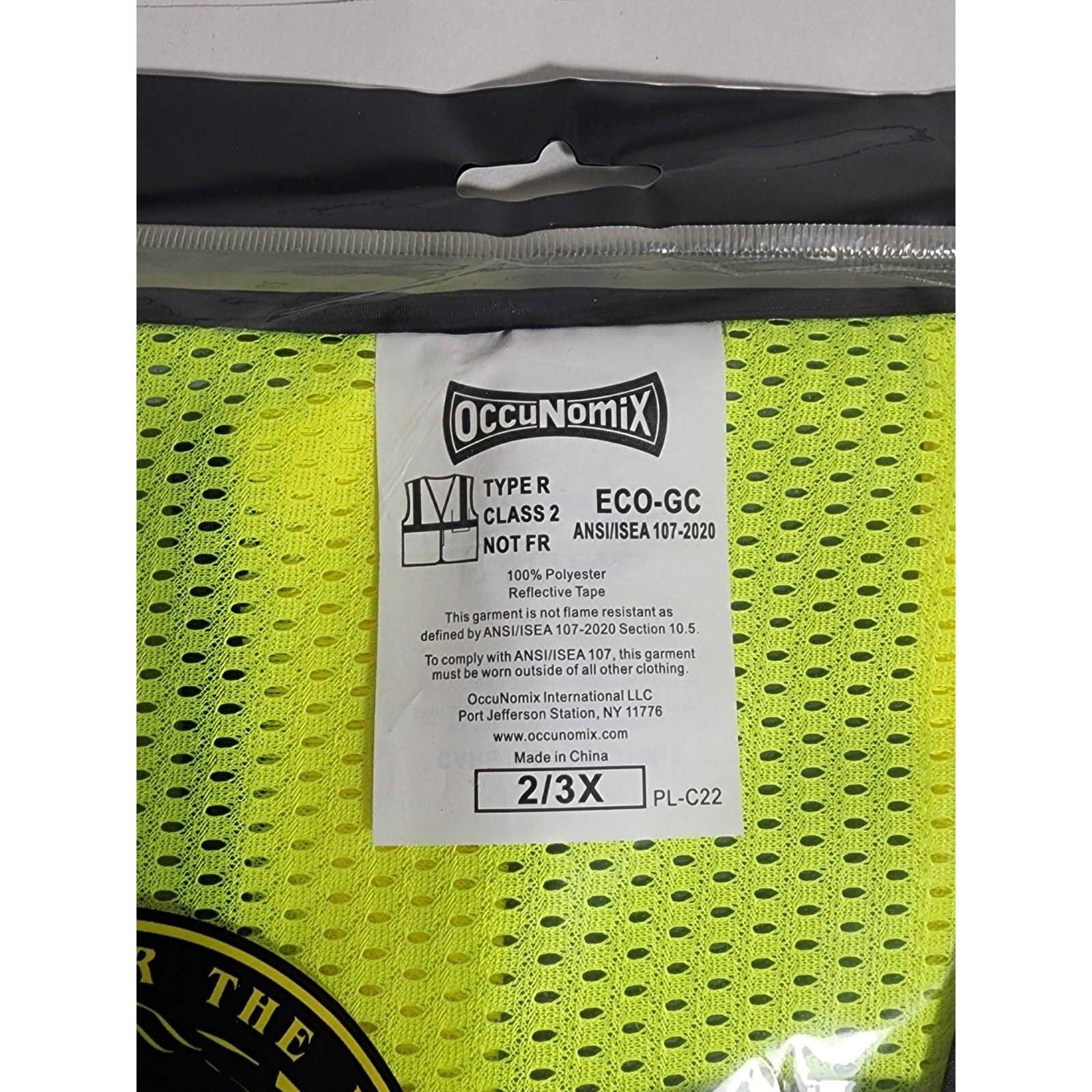 OccuNomix High Visibility Class 2 Mesh Single Stripe Safety Vest Size 2X/3X NEW