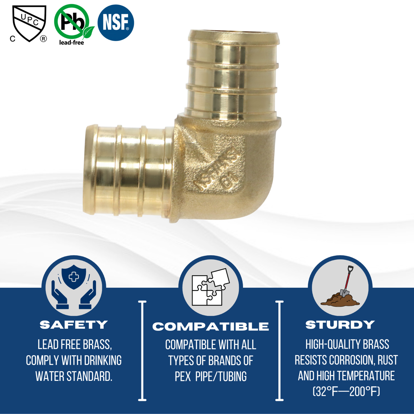 10 Pcs XFITTING 3/4″ Pex Elbow, Lead Free Brass, Pex Barb Crimp Fittings