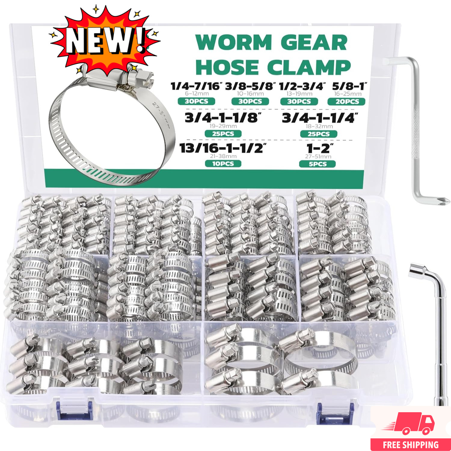 175 abrazaderas de manguera de acero inoxidable, surtido ajustable de 6 a 51 mm