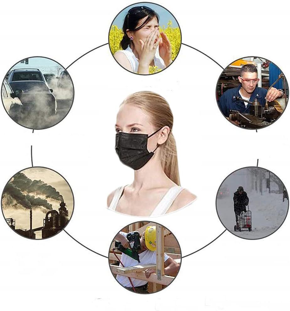 100PCS 3 Ply Black Disposable Face Mask Filter Protection Face Masks