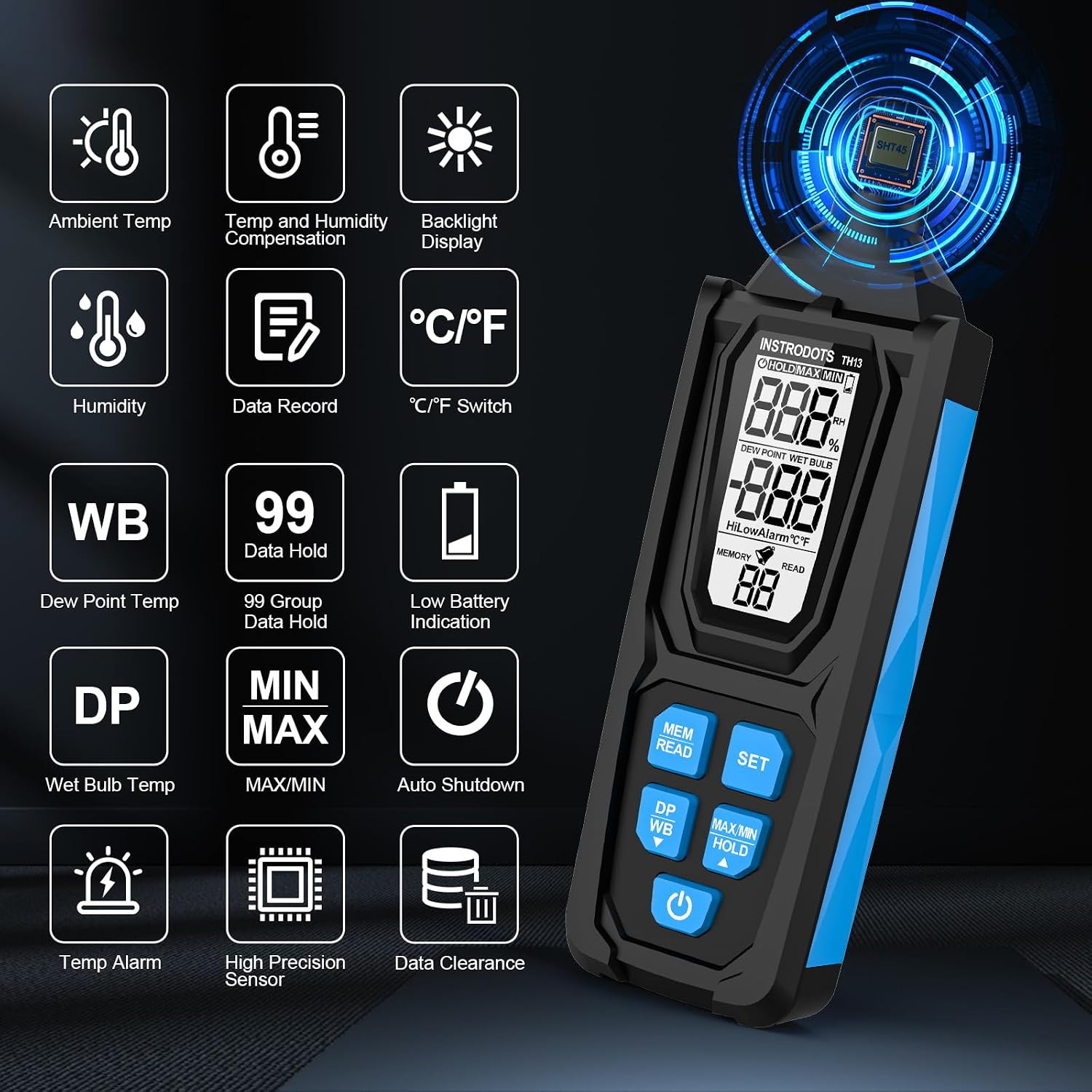 Temperature Humidity Meter, High Precision Digital Psychrometer Hygrometer