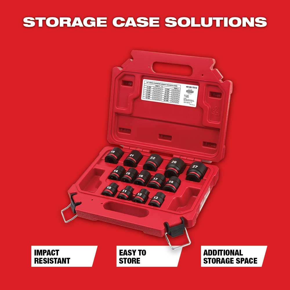 Milwaukee 49-66-7014 SHOCKWAVE 1/2″ Impact Duty Metric Deep Socket Set – 14 PC