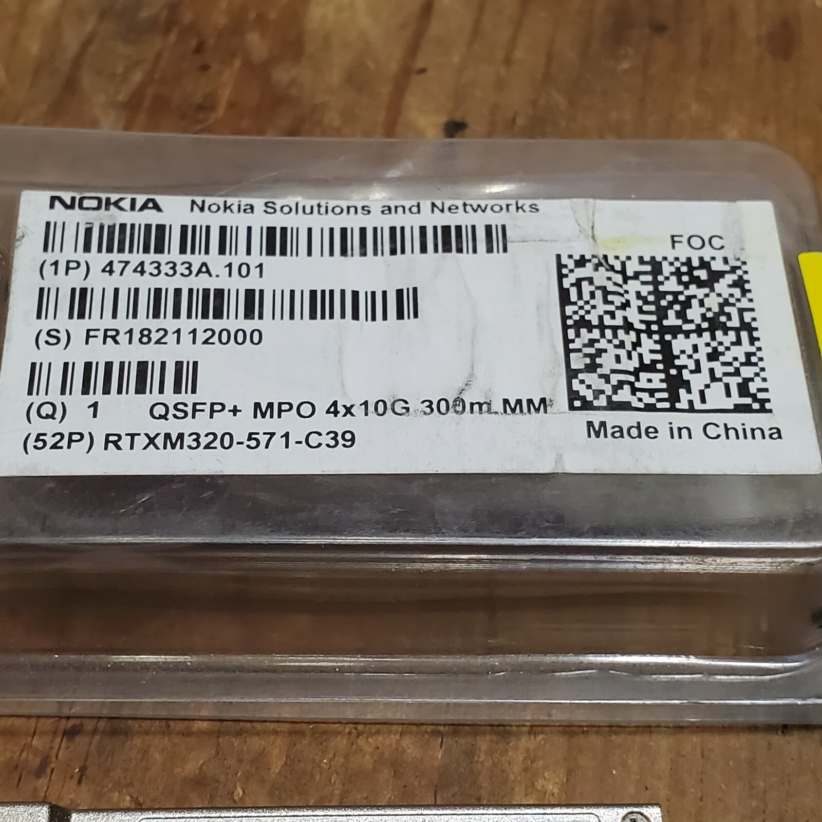 NOKIA FOCX 474333A.101 QSFP+ 40G 4x10G 300m 850nm NSN NEW OB Telecom