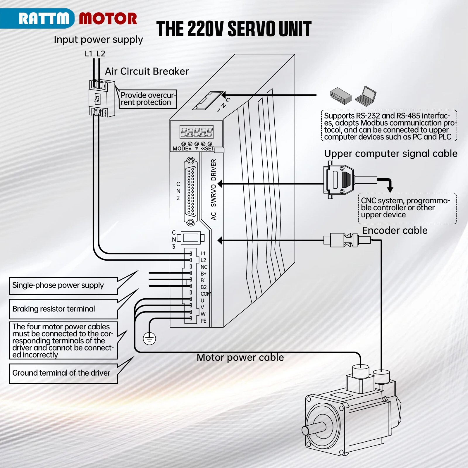 US SHIP】Servo Motor Kit 750W 110V Servo Motor without Brake+Driver Controller