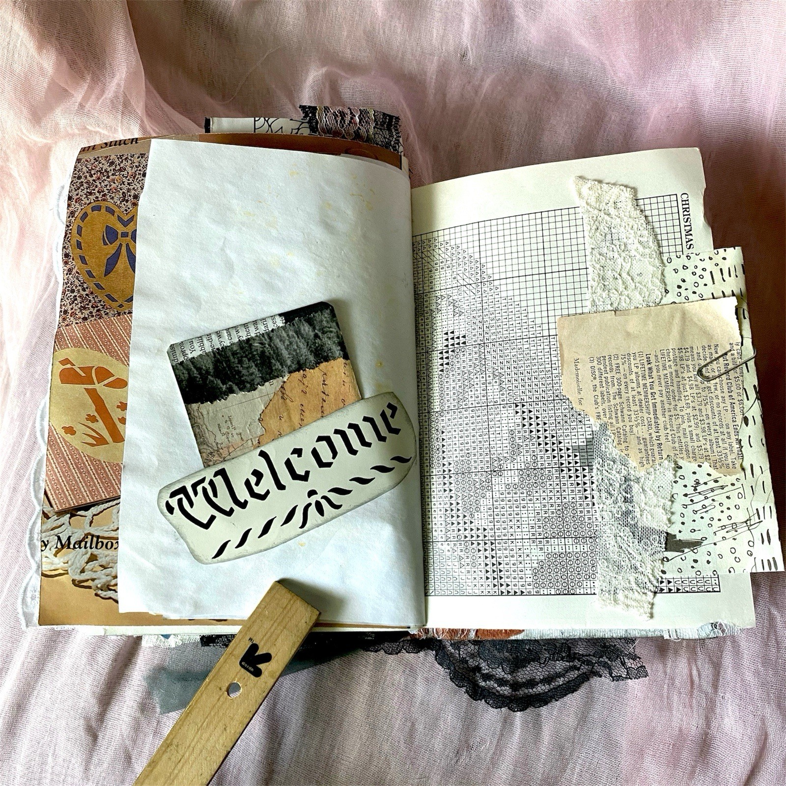 Handmade Authentic Vintage Junk Journal Book 90 Pgs Layered Lace Pockets Diary