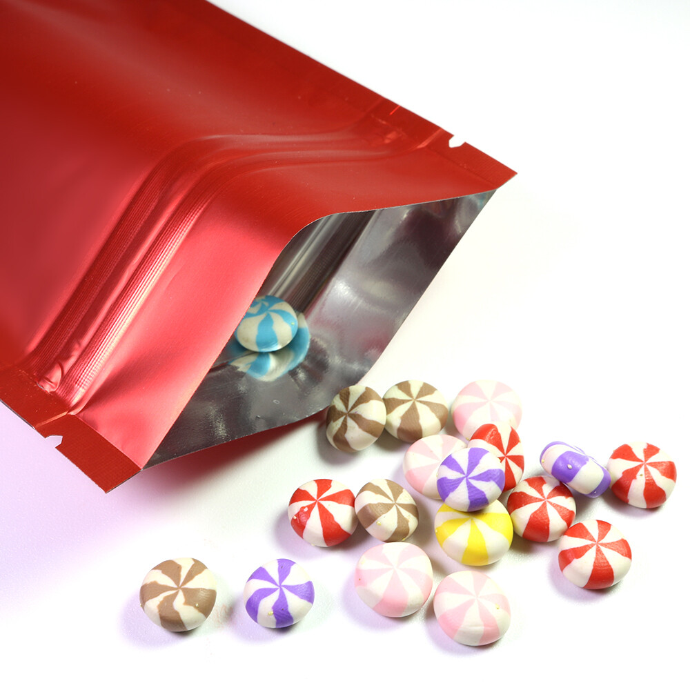 Flat Red Metallic Mylar Foil Zipper Seal Resealable Bags Smell Proof Pouch