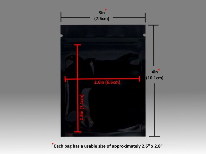 100 Premium 3×4″ Matte Black Small Double-Sided Mylar Foil Zip Storage Bags