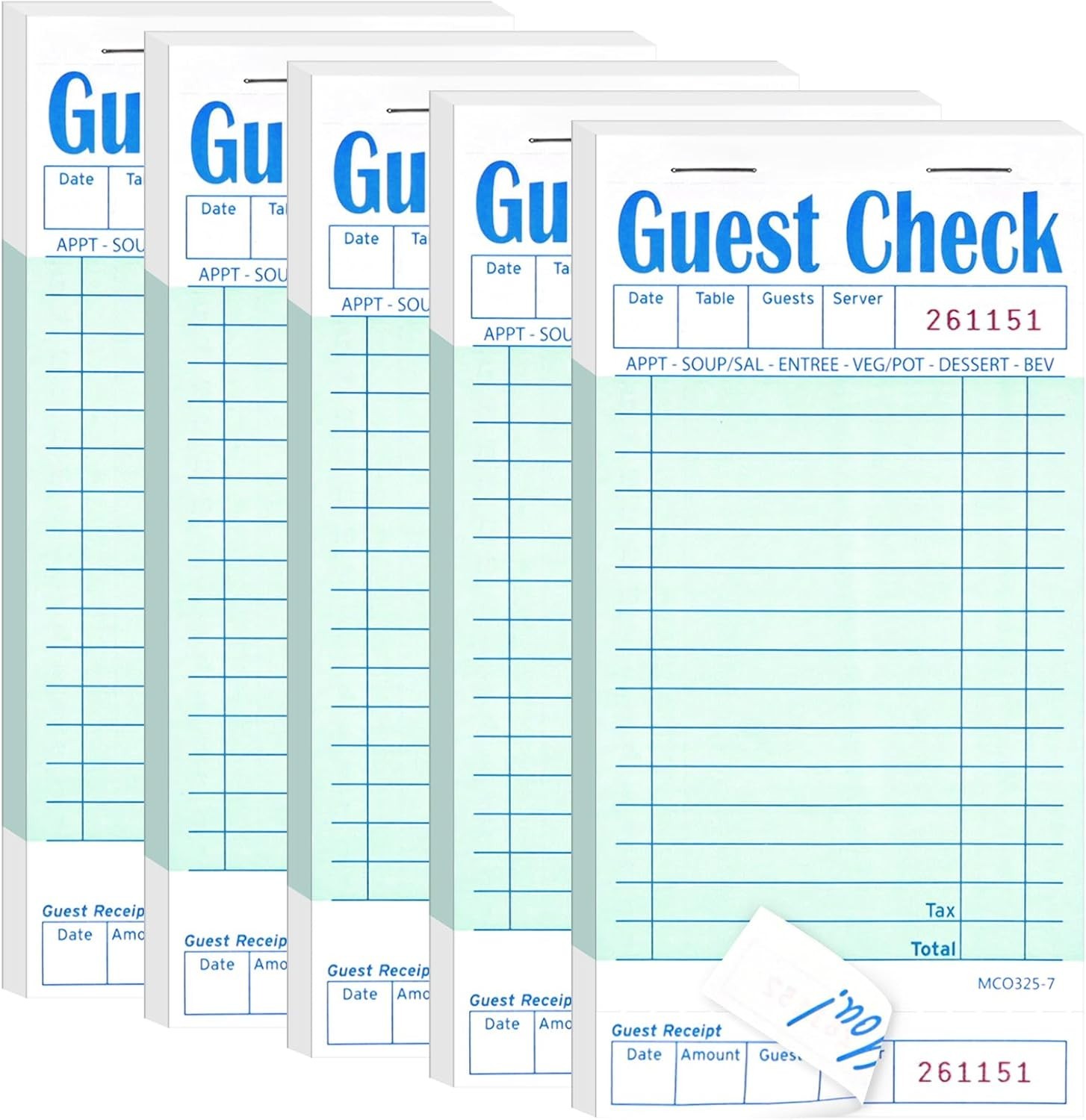 5 Pack Guest Check Books, Server Note Pads for Restaurant, Green Waiter Check…
