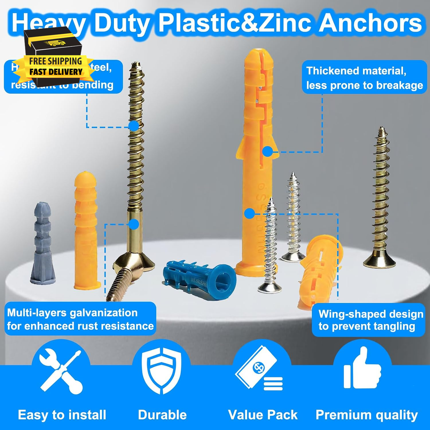 136PCS Drywall Anchors and Screws Assortment Kit, 68Plastic Dry Wall Expansion A