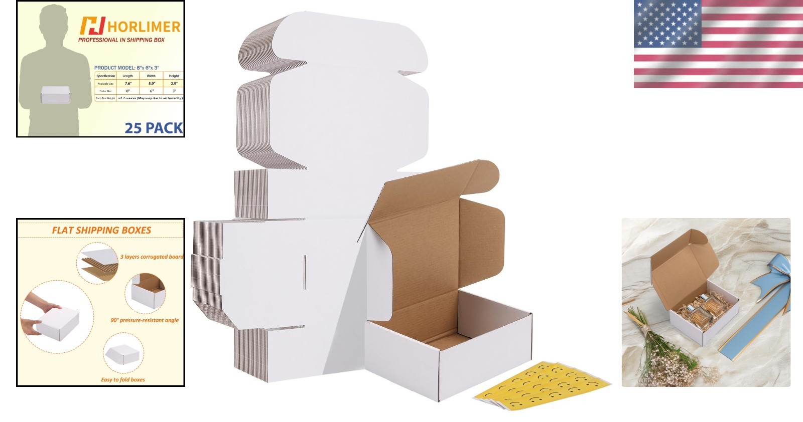 Set of 25 White 8x6x3 Inches Corrugated Shipping Boxes – Eco-Friendly Solution