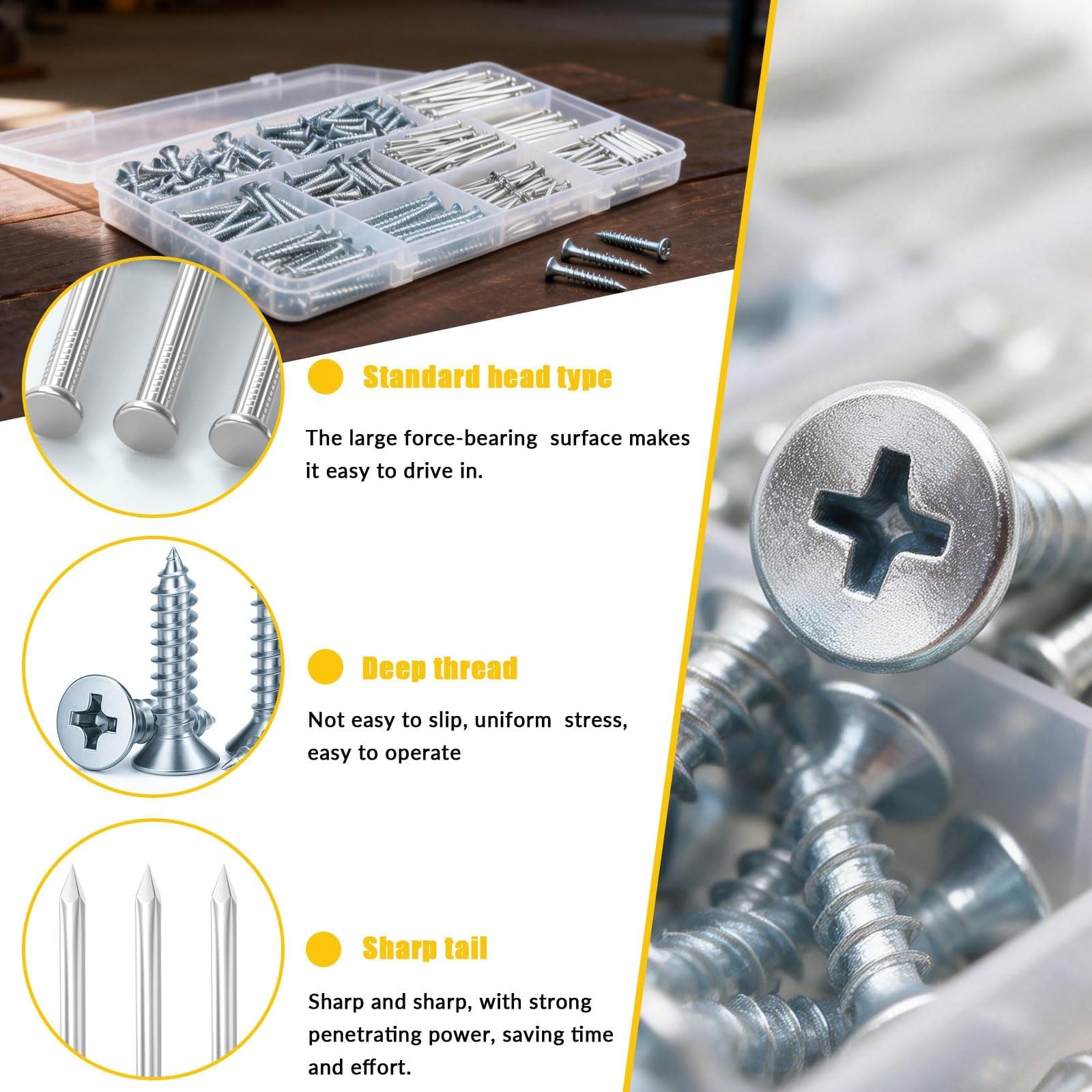320Pcs Premium Hardware Nails & High Hardness Wood Screws Assortment Kit，1/2″…