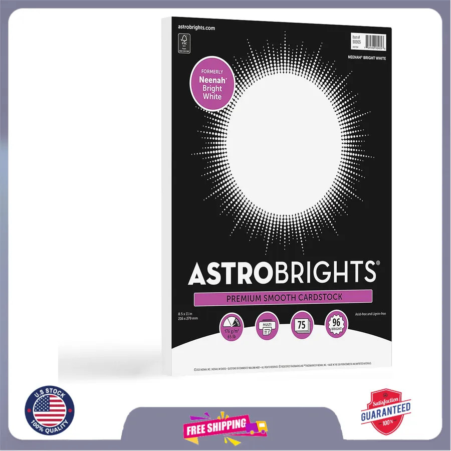 Astrobrights Premium Cardstock 65lb 8.5 x 11 White 75 Sheets 90905-02