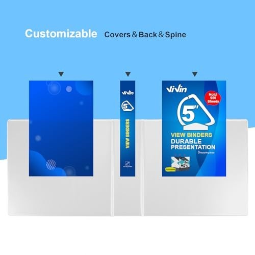 ViVin 5in D-Ring View Binder 950-Sheet Capacity 8.5 x 11 White 6 Pack