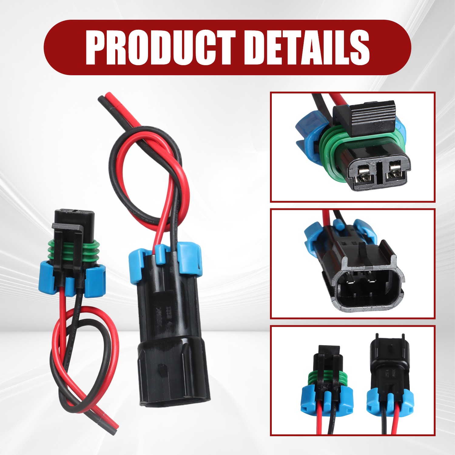 Pair 2-Pin Male & Female Connector Multi-Purpose Pigtail 14 AWG 7.8″ Wiring