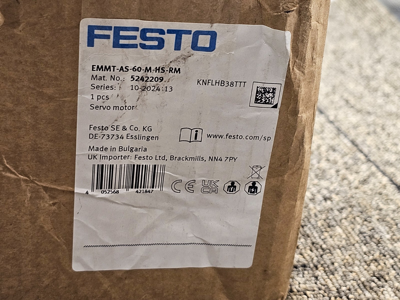 FESTO EMMT-AS-60-M-HS-RM Servo Motor 5242209 KNFLHB38TTT IP40 IEC 60034