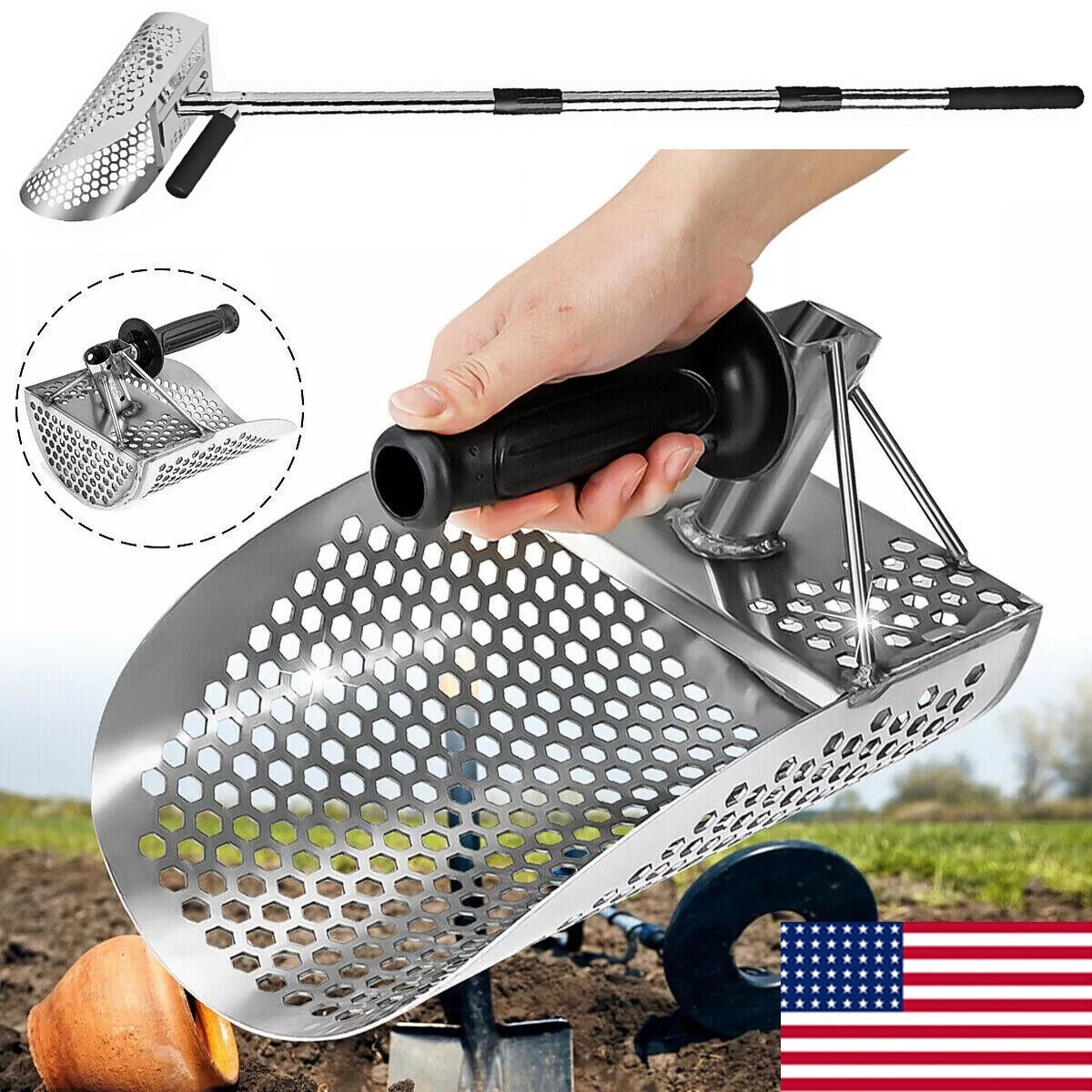 Long Handle Sand Scoop Metal Detecting Shovel Adjustable Stainless Steel Beach