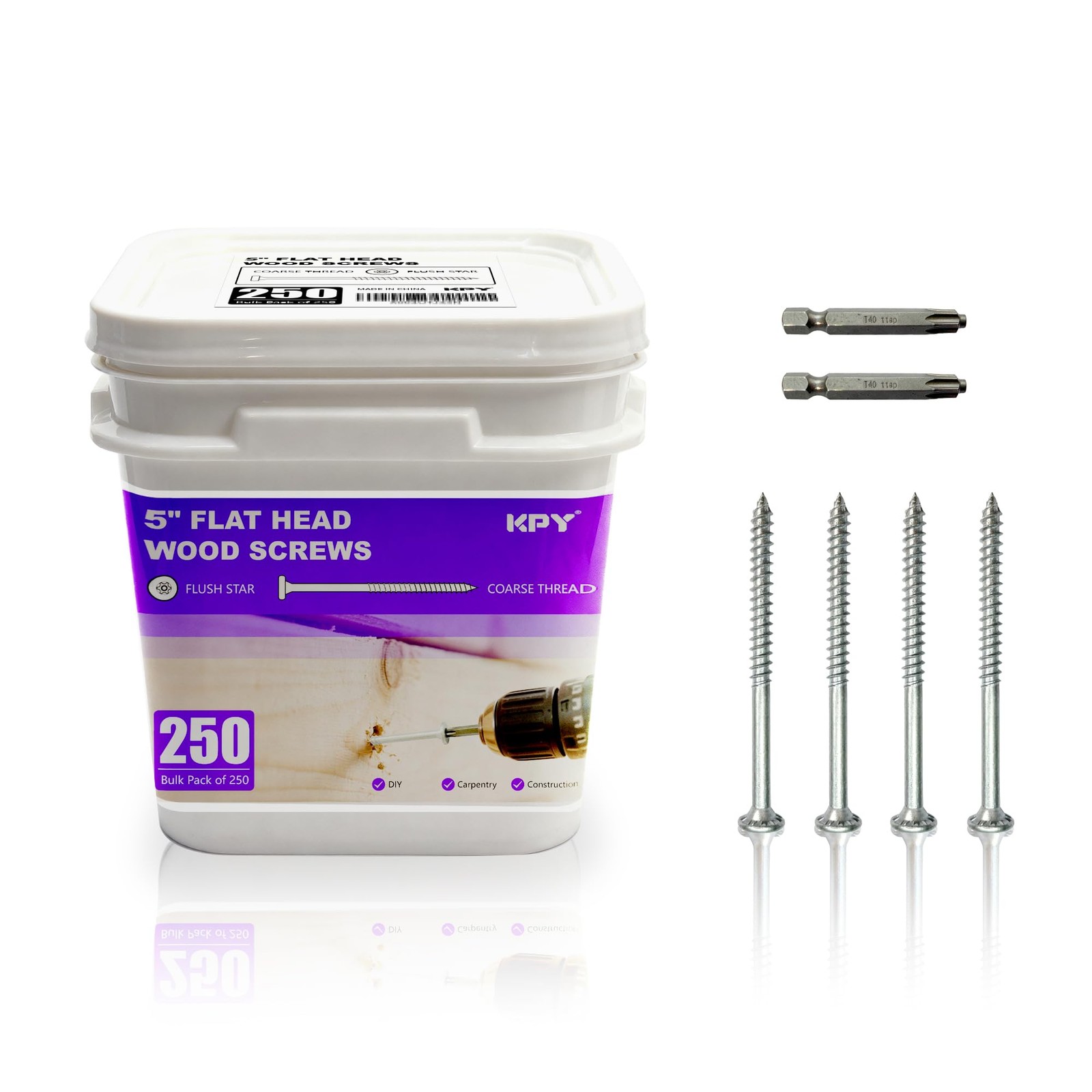 5″ Flat Head Wood Screws – Flush Star, Coarse Thread, Bulk Pack of 250 – for …