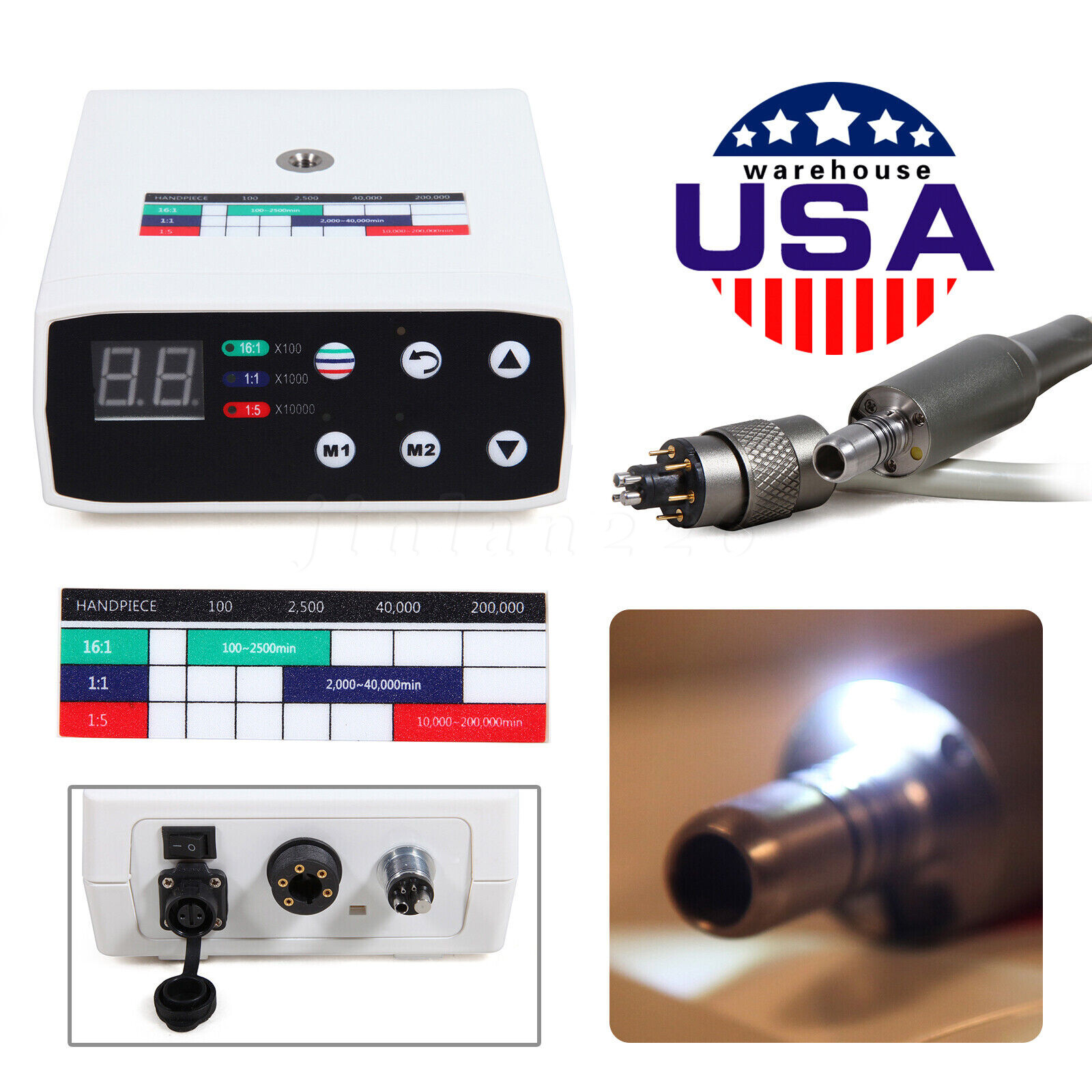 NSK NL400 Type Dental Electric Motor + 1:5 Handpiece Fiber Optic Contra Angle