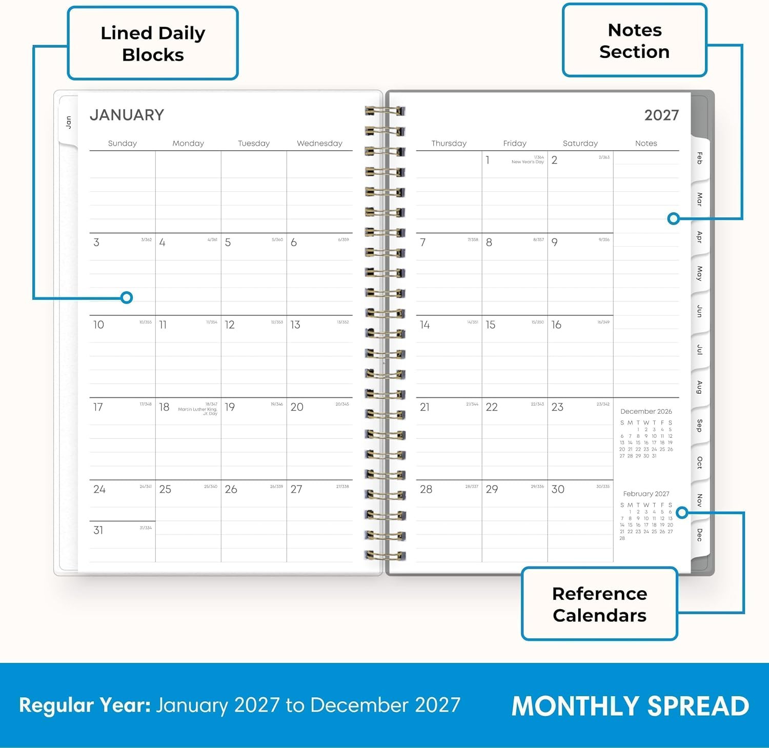 2027 Weekly and Monthly Planner Calendar, January 2027 – December 2027, 5″ X 8″,