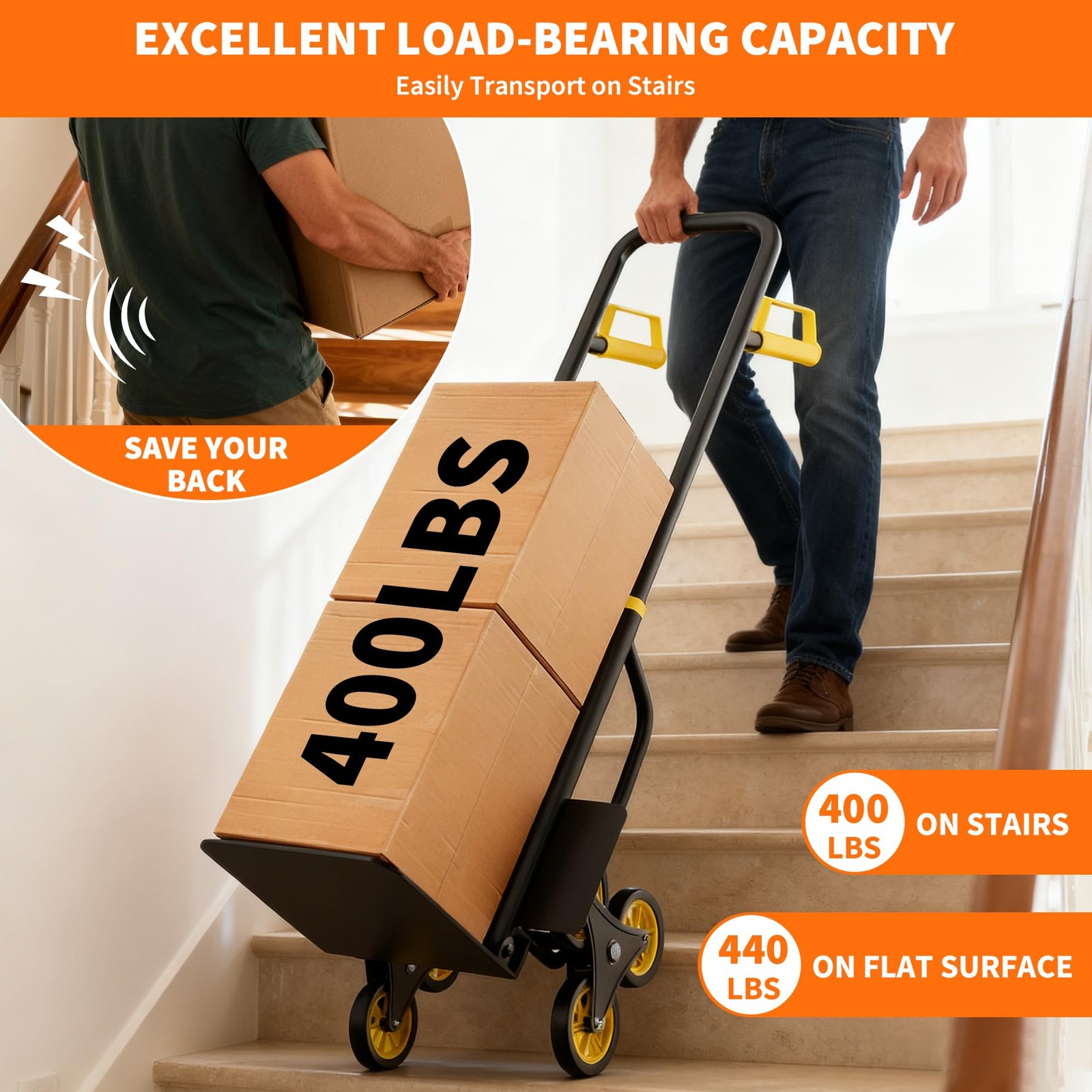 Stair Climber Hand Truck Dolly Heavy Duty Stair Climbing Cart 440 Lbs Capacity